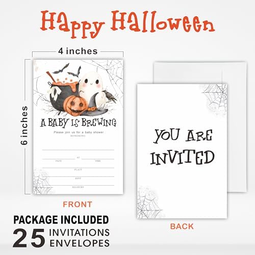 25 Halloween Baby Shower Invites With Envelopes Black