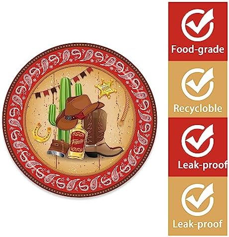 24Pcs 9 Inch Cowboy Western Paper Plates Set