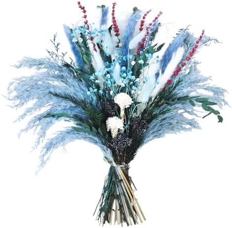 Blue Dried Flower Bouquet Boho Decor 17 Inch