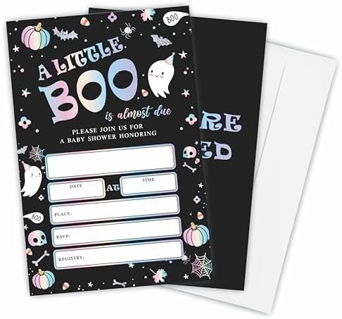 A Little Boo Is Almost Due Halloween Baby Shower Invites Set C09