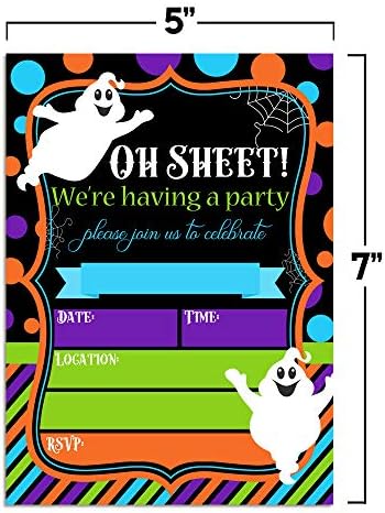 Oh Sheet Funny Ghost Halloween Party Invites 5x7 Fill In Cards