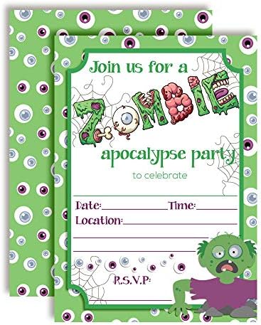 Zombie Halloween Party Invites 20pcs 5x7 Fill In Cards with Envelopes