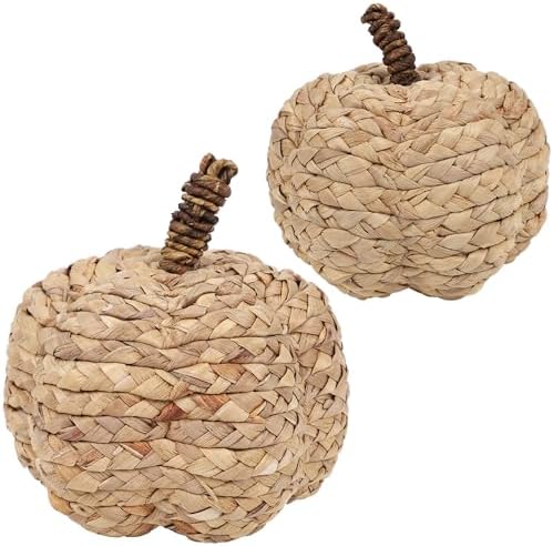 Winemana 2 Pack Beige Woven Pumpkin Decorations