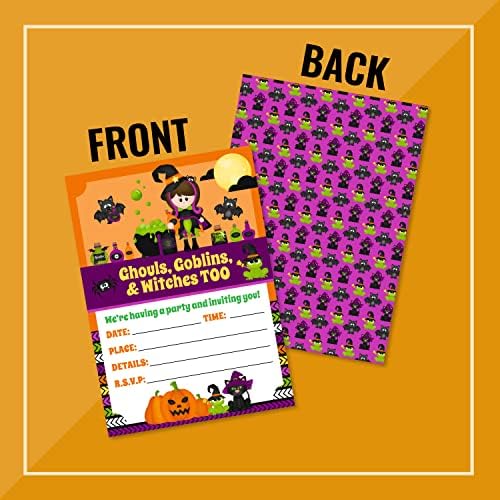 Pink Pixie Studio 25 Halloween Party Invitations with Orange Envelopes