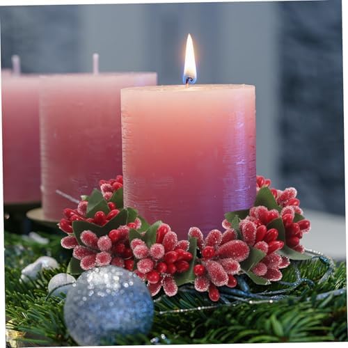 Cabilock Red Berries Pine Cones Candle Wreath Holiday Centerpiece