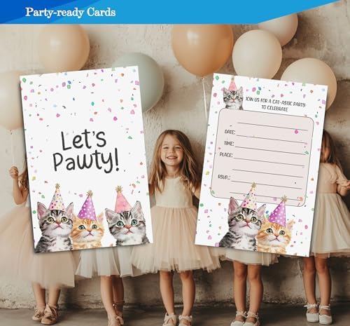 Cat Birthday Invitations 4x6 Inches 30 Sets with Envelopes
