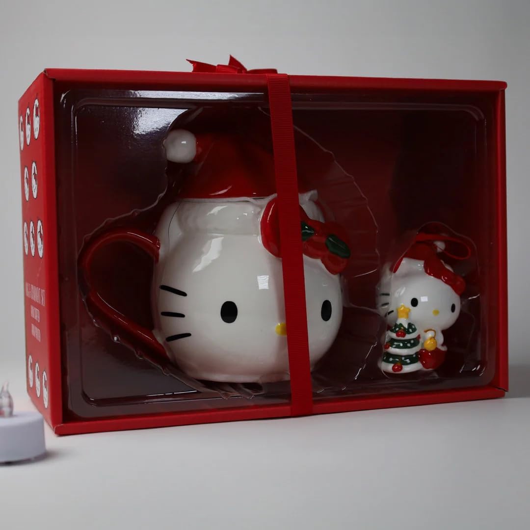Blue Sky Clayworks Hello Kitty Holly Santa Figural Mug and Ornament Set