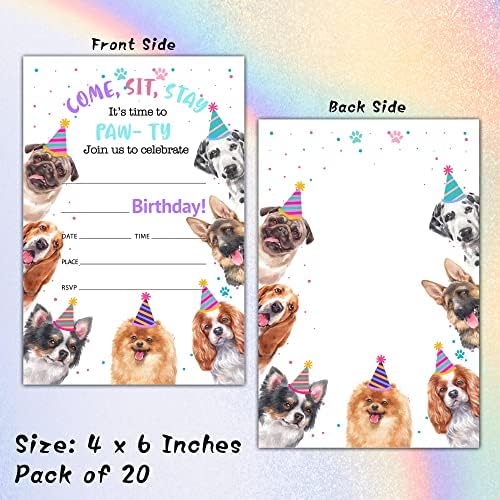 Foosproea Dog Birthday Invites 20 Pack with Envelopes