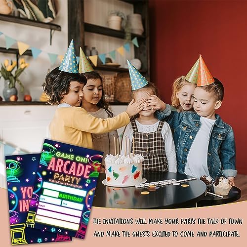 Video Game Birthday Invitations Neon Glow 20 Set