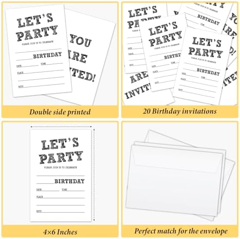 Lets Party Birthday Invitations with Envelopes 20 Set