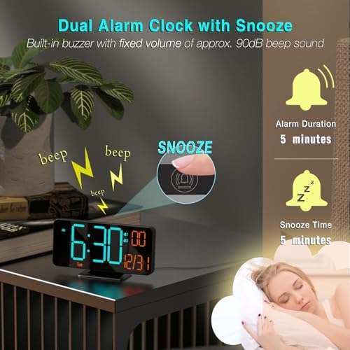 Kosumosu 67 Inch Black Digital Clock with Dual Alarm