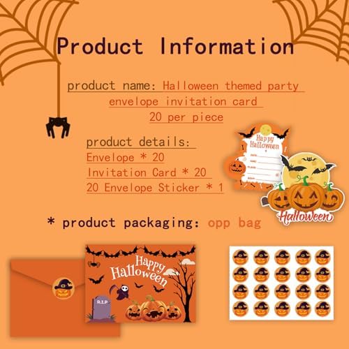 20 Halloween Party Invitations with Envelopes and Stickers
