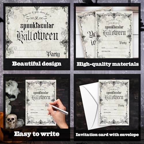 Halloween Party Invitations Set - Vintage Gothic Style