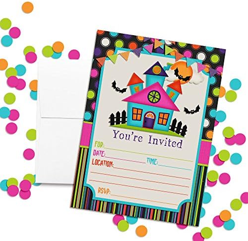Colorful Haunted House Halloween Invitations 20 Piece Set