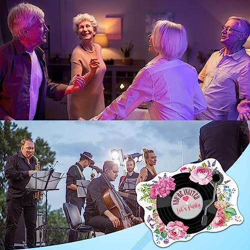 ERHACHAIJIA 20PCS Pink Flowers Vinyl Records Party Invites