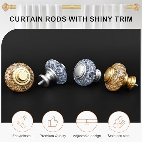 Gold Curtain Rods 48 to 84 Inch Vintage Crystal Finials