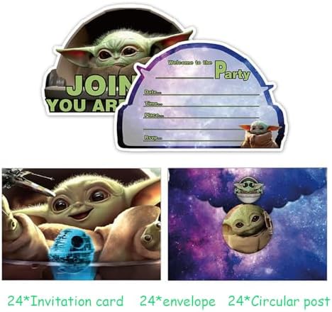 24 Pcs Baby Yoda Birthday Decorations with Invitations