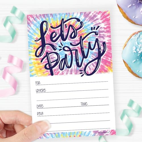 Tie Dye Birthday Invites With Envelopes 20 Count