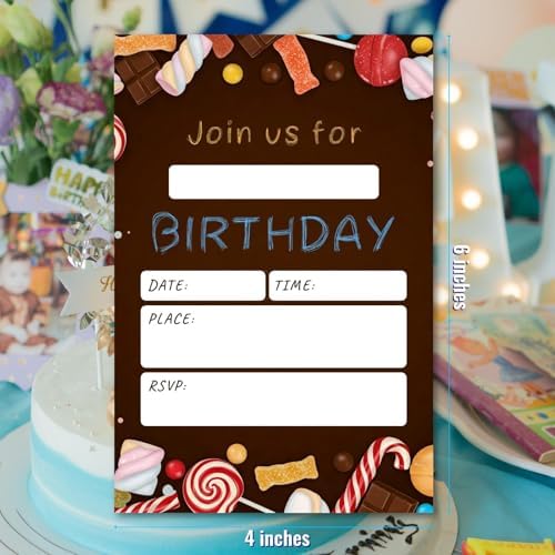 WENFLY Candy Birthday Invitations Kit 25 Pcs 4x6 Inch