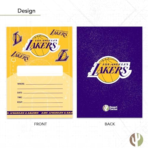 Desert Cactus LA Lakers Invitations 10 Count With Envelopes