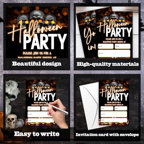 4 x 6 Halloween Party Invitations Skull Design - 25 Cards with Envelopes
