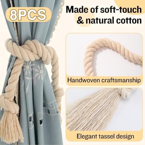 8 Pcs Hand Woven Curtain Tiebacks No Drilling