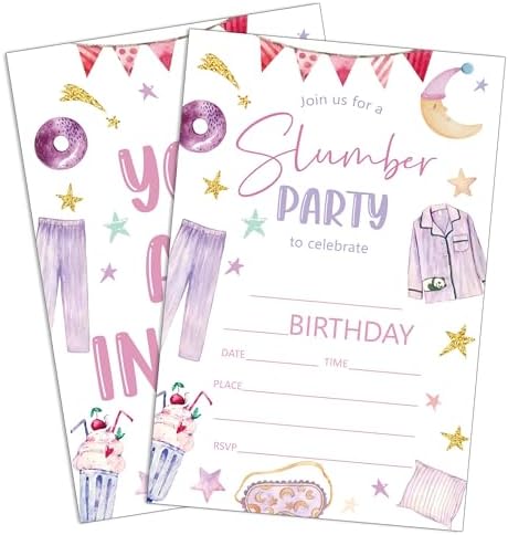 Slumber Birthday Invitations 20 PCS Pajama Party Cards