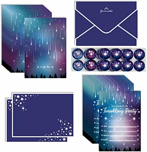 Aurora Borealis Birthday Party Invitations with Starry Envelopes