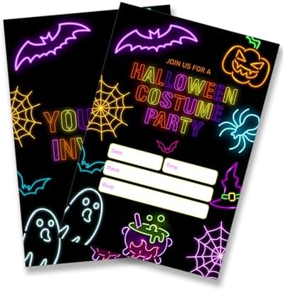 Dumyum Neon Halloween Costume Party Invitations 20 Spooky Cards with Envelopes