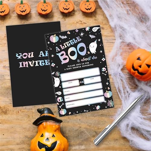 A Little Boo Is Almost Due Halloween Baby Shower Invites Set C09