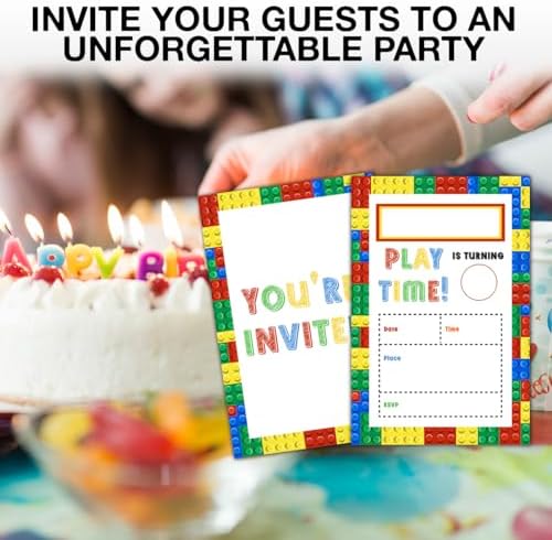 Qlnuk Building Blocks Birthday Invites With Envelopes Set of 20