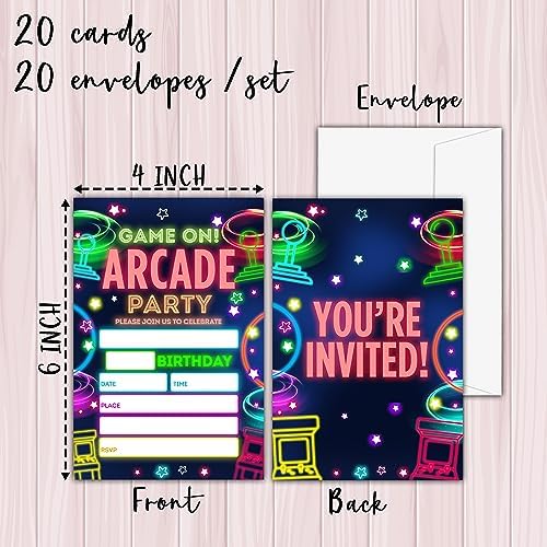 Video Game Birthday Invitations Neon Glow 20 Set