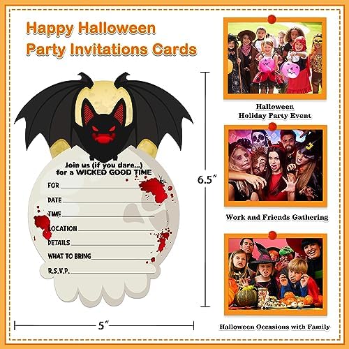 WhatSign Halloween Party Invitations Cards 12PCS Scary Bat with Envelopes