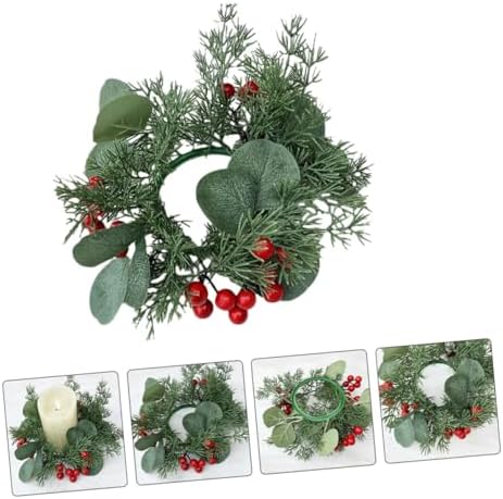 VOSAREA Christmas Candle Wreath with Pine Cones and Poinsettia