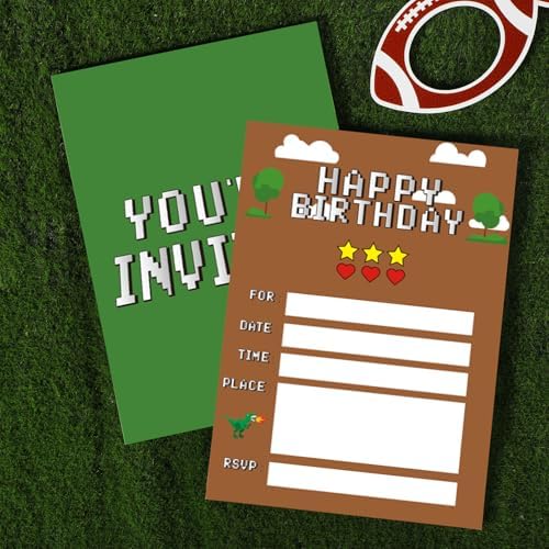 25 Piece Pixel Game Birthday Invitations with Green Envelopes