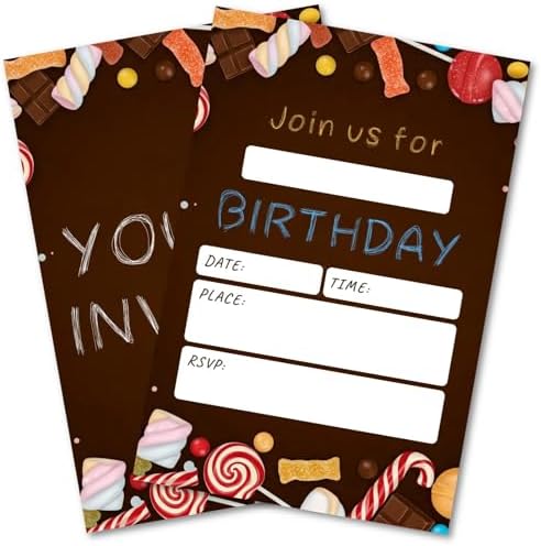 WENFLY Candy Birthday Invitations Kit 25 Pcs 4x6 Inch