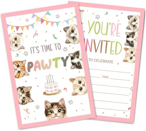 Cute Cats Birthday Invites with Envelopes 30 Count