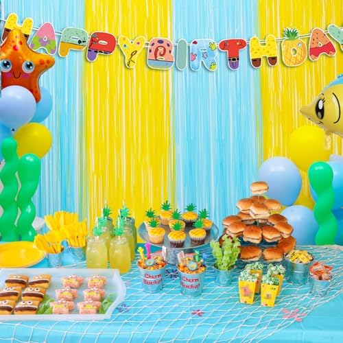 Sponge Birthday Party Decorations 2 Pack Foil Fringe Curtains