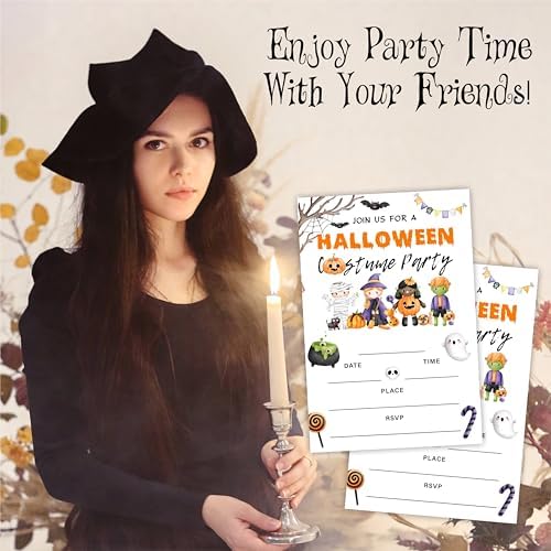 Halloween Party Invitations 25 Pumpkin Double Sided Fill In Cards With Envelopes