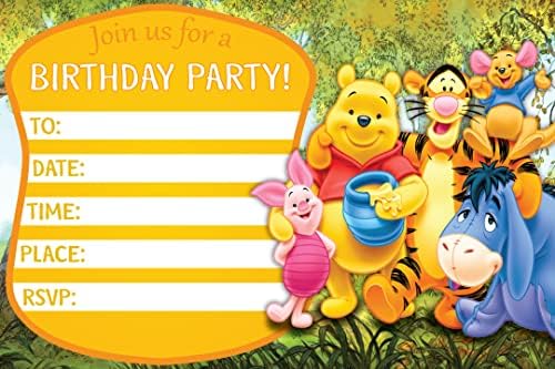 Set of 20 Honey Bear Birthday Invitations with Envelopes