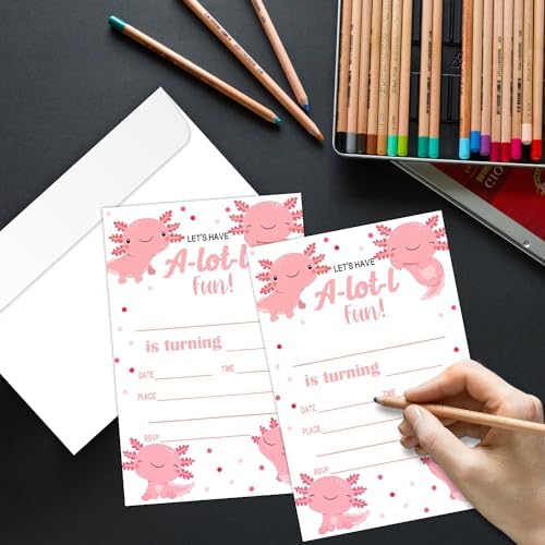 Axolotl Birthday Invites for Kids 20 with Envelopes