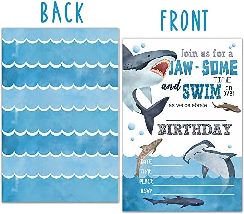 Ukebobo Shark Birthday Invitations with Envelopes 20 Cards Set