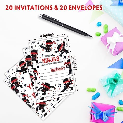 AWSICE Ninja Karate Birthday Invites 20 Cards