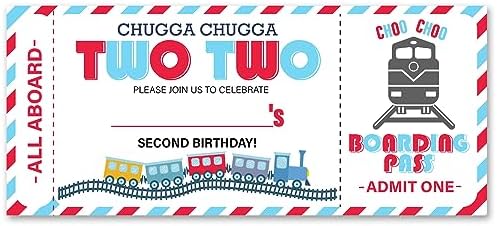 VAHATAN 2nd Birthday Train Ticket Invitations 20 Pack with Envelopes