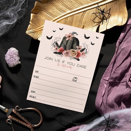 Gothic Pumpkin Halloween Invitations with Envelopes 25 Pack