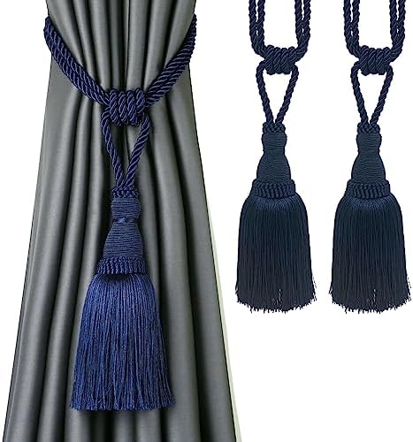 BEL AVENIR 2 Pack Navy Curtain Tiebacks with Tassels