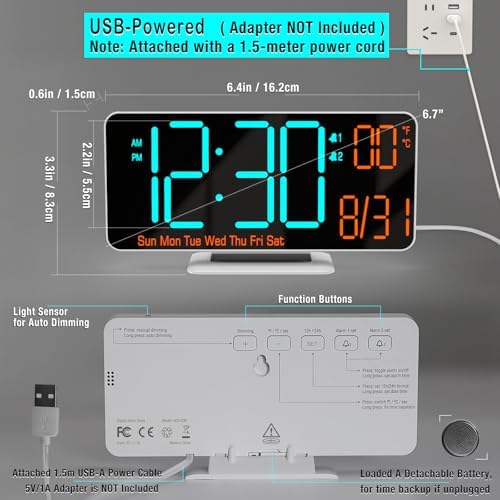 Kosumosu 67 Inch Black Digital Clock with Dual Alarm