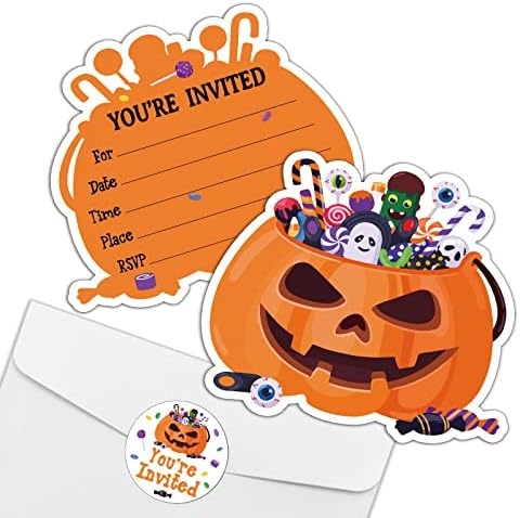 Rewidparty Halloween Pumpkin Party Invitations Set of 15