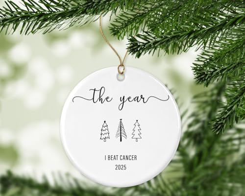 Year I Beat Cancer Ceramic Ornament - Breast Cancer Survivor Gift