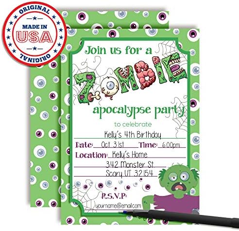 Zombie Halloween Party Invites 20pcs 5x7 Fill In Cards with Envelopes